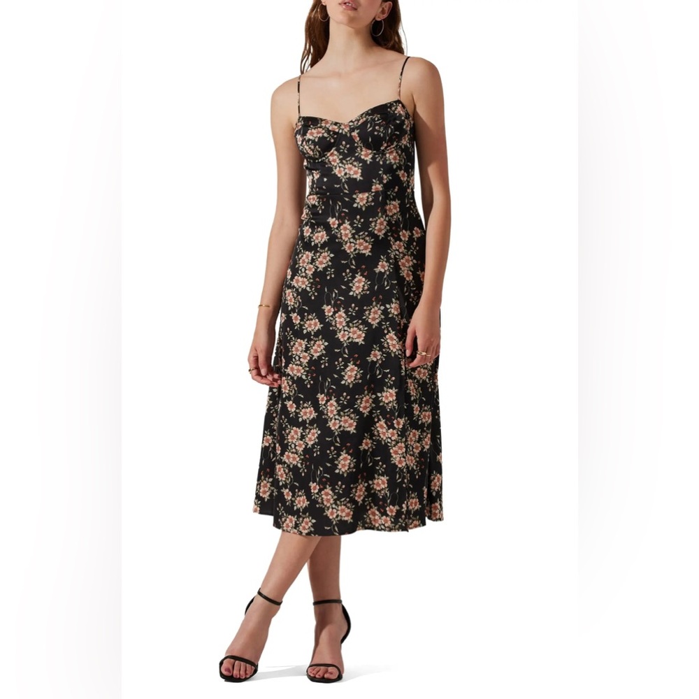 Astr The Label Satin Bustier Black Floral Midi Dress - Picture 5 of 8